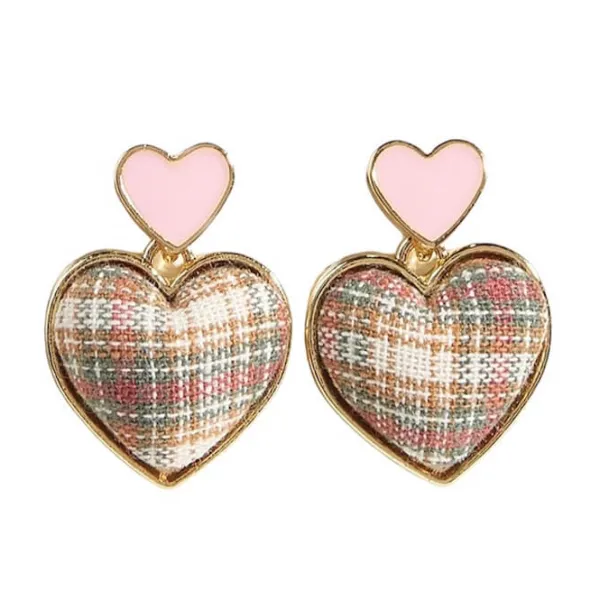 Earrings*Boogzel Clothing Heart Tweed Earrings Pink/gold