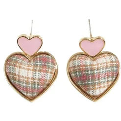 Earrings*Boogzel Clothing Heart Tweed Earrings Pink/gold