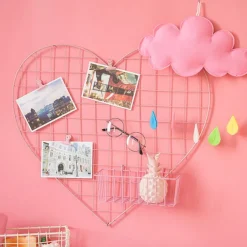 Aesthetic Room Decor*Boogzel Clothing Heart-Shaped Grid Wall Organizer Pink