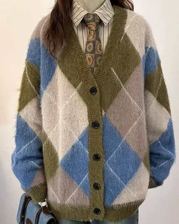 Argyle Sweaters & Vests|Knit Cardigans*Boogzel Clothing High School Loose Fit Argyle Cardigan
