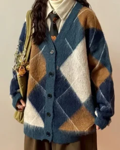 Argyle Sweaters & Vests|Knit Cardigans*Boogzel Clothing High School Loose Fit Argyle Cardigan