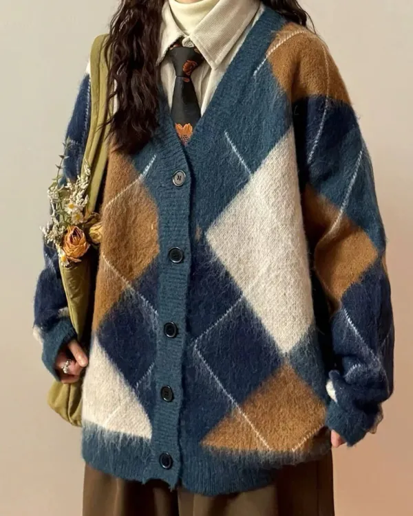 Argyle Sweaters & Vests|Knit Cardigans*Boogzel Clothing High School Loose Fit Argyle Cardigan