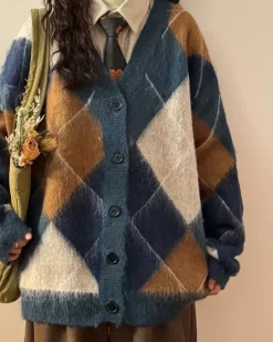 Argyle Sweaters & Vests|Knit Cardigans*Boogzel Clothing High School Loose Fit Argyle Cardigan