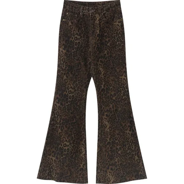 Jeans*Boogzel Clothing High-Waisted Leopard Flare Jeans Brown