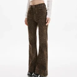 Jeans*Boogzel Clothing High-Waisted Leopard Flare Jeans Brown