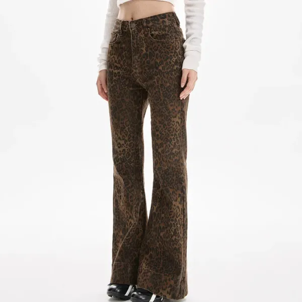 Jeans*Boogzel Clothing High-Waisted Leopard Flare Jeans Brown