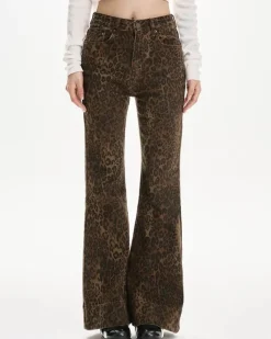 Jeans*Boogzel Clothing High-Waisted Leopard Flare Jeans Brown