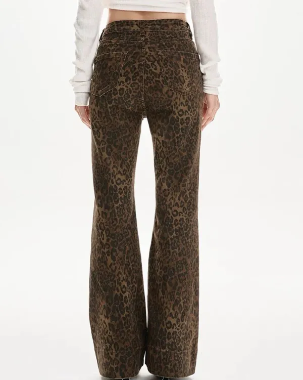 Jeans*Boogzel Clothing High-Waisted Leopard Flare Jeans Brown