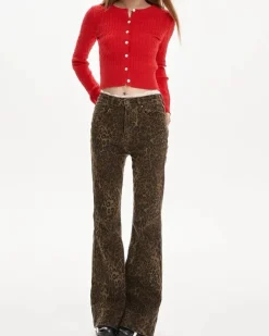 Jeans*Boogzel Clothing High-Waisted Leopard Flare Jeans Brown