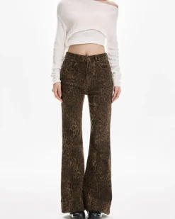 Jeans*Boogzel Clothing High-Waisted Leopard Flare Jeans Brown
