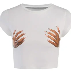 Y2K Tops|Aesthetic T-Shirts & Graphic Tees*Boogzel Clothing Hold Me Tight Hand Print Crop Top White