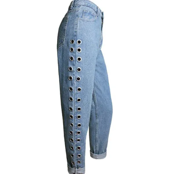 Jeans*Boogzel Clothing Holed Up Grommet Jeans Blue