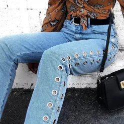 Jeans*Boogzel Clothing Holed Up Grommet Jeans Blue