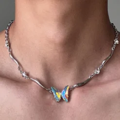 Necklaces & Chokers*Boogzel Clothing Holographic Butterfly Metal Necklace Silver