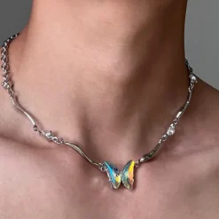 Necklaces & Chokers*Boogzel Clothing Holographic Butterfly Metal Necklace Silver