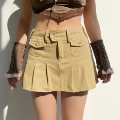 Skirts*Boogzel Clothing Holy Danger Zone Mini Skirt Beige
