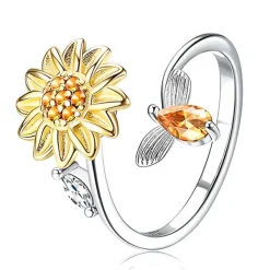 Anxiety Rings*Boogzel Clothing Honey Bee and Sunflower Fidget Ring Silver