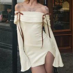 Dresses & Rompers*Boogzel Clothing Hopeless Romantic Off Shoulder Mini Dress Beige