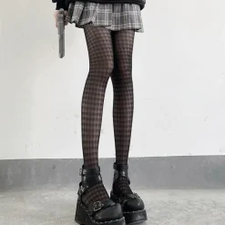 Other*Boogzel Clothing Houndstooth Tights Black