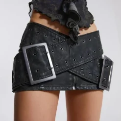Skirts*Boogzel Clothing Huge Buckle Micro Skirt Black