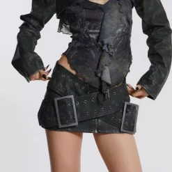 Skirts*Boogzel Clothing Huge Buckle Micro Skirt Black