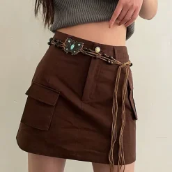 Belts & Chains*Boogzel Clothing Indie Aesthetic Butterfly Beaded Belt Brown