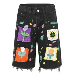 Shorts*Boogzel Clothing Indie Aesthetic Crochet Flower Denim Shorts