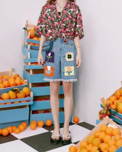 Shorts*Boogzel Clothing Indie Aesthetic Crochet Flower Denim Shorts