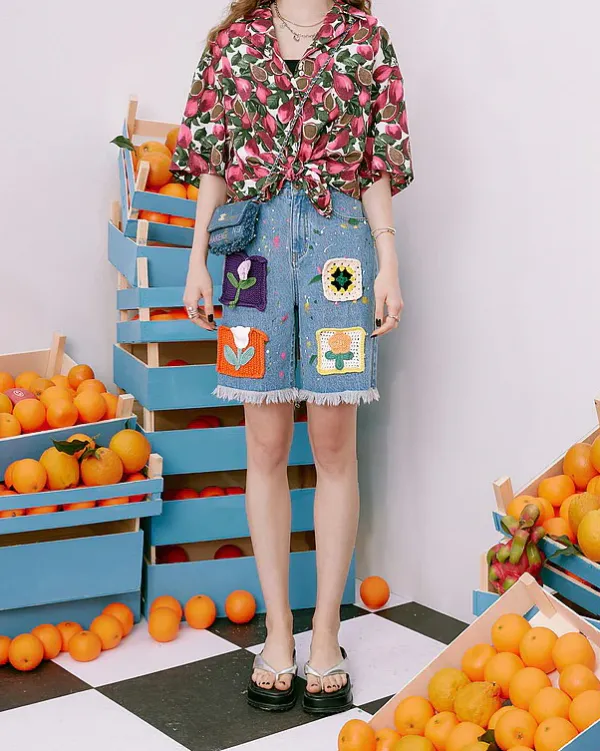 Shorts*Boogzel Clothing Indie Aesthetic Crochet Flower Denim Shorts
