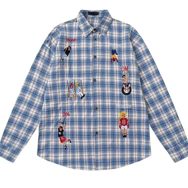 Mens|Long Sleeve Tops*Boogzel Clothing Indie Aesthetic Embroidered Plaid Shirt
