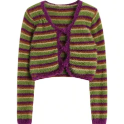 Striped Sweaters|Knit Cardigans*Boogzel Clothing Indie Kid Fuzzy Cardigan Green/purple