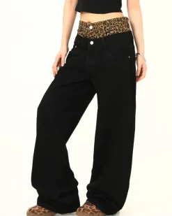 Jeans*Boogzel Clothing Inner Leopard Layered Jeans Black/brown