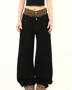 Jeans*Boogzel Clothing Inner Leopard Layered Jeans Black/brown