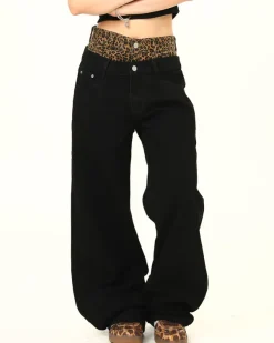 Jeans*Boogzel Clothing Inner Leopard Layered Jeans Black/brown