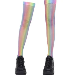 Socks*Boogzel Clothing Iridescent Fishnet Knee-High Socks Rainbow