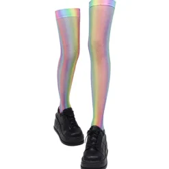 Socks*Boogzel Clothing Iridescent Fishnet Knee-High Socks Rainbow