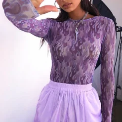 Crop Tops*Boogzel Clothing Itz No Big Deal Mesh Top Purple