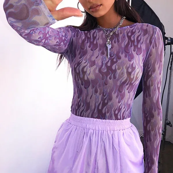Crop Tops*Boogzel Clothing Itz No Big Deal Mesh Top Purple