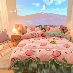 Aesthetic Bedroom*Boogzel Clothing Kawaii Peach Bedding Set Pink/green