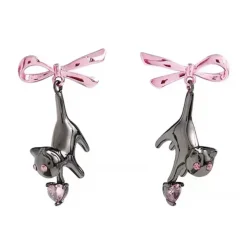 Earrings*Boogzel Clothing Kitten & Bow Earrings Silver/pink