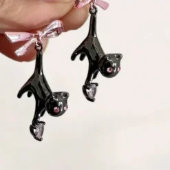 Earrings*Boogzel Clothing Kitten & Bow Earrings Silver/pink