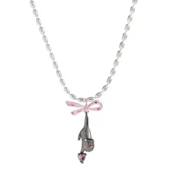 Necklaces & Chokers*Boogzel Clothing Kitten & Bow Necklace Silver/pink