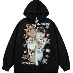 Hoodies*Boogzel Clothing Kitten Print Oversized Hoodie