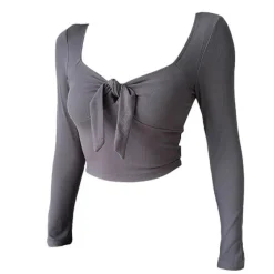 Crop Tops|Long Sleeve Tops*Boogzel Clothing Knot Tie Ribbed Long Sleeve Top