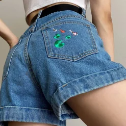 Shorts*Boogzel Clothing Koi Fish Embroidered Shorts Blue