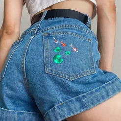 Shorts*Boogzel Clothing Koi Fish Embroidered Shorts Blue