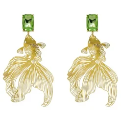 Earrings*Boogzel Clothing Koi Fish Green Stone Earrings Gold