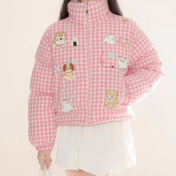 Coats & Jackets*Boogzel Clothing Korean Aesthetic Checker Puffer Jacket