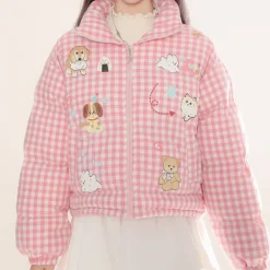 Coats & Jackets*Boogzel Clothing Korean Aesthetic Checker Puffer Jacket