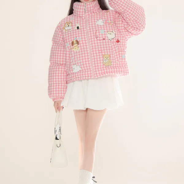 Coats & Jackets*Boogzel Clothing Korean Aesthetic Checker Puffer Jacket